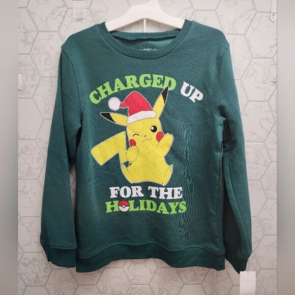 Nwt Boys Pokemon Christmas Graphic Fleece Sweatshirt, Size L 10-12 - Picture 1 of 4